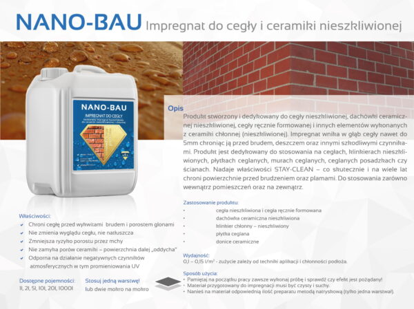 Nano-Bau bezbarwny Impregnat hydrofobowy do cegły i ceramiki nieszkliwionej - obrazek 2