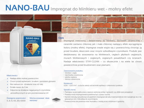 Nano-Bau KLINKIER WET impregnat "Mokry Efekt" do klinkieru - obrazek 2