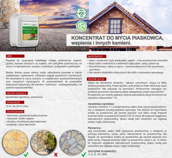 SPECIALCHEM PIASKOWIEC CLEAN do czyszczenia piaskowca, wapienia i innych kamieni - obrazek 4