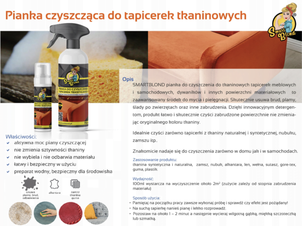 SMARTBLOND® Pianka do czyszczenia tapicerki tekstylnej - obrazek 2