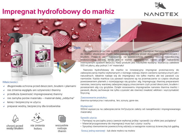 NanoTex impregnat hydrofobowy do markiz - obrazek 2