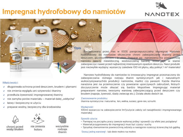 NanoTex impregnat hydrofobowy do namiotów - obrazek 2